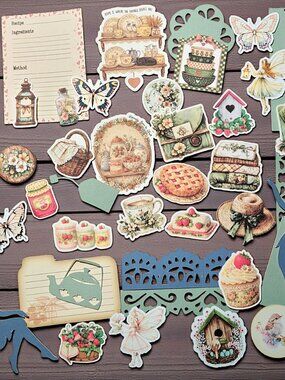 Mystery Cottagecore Theme Papercraft Ephemera Kit, Cute Tags & Stickers